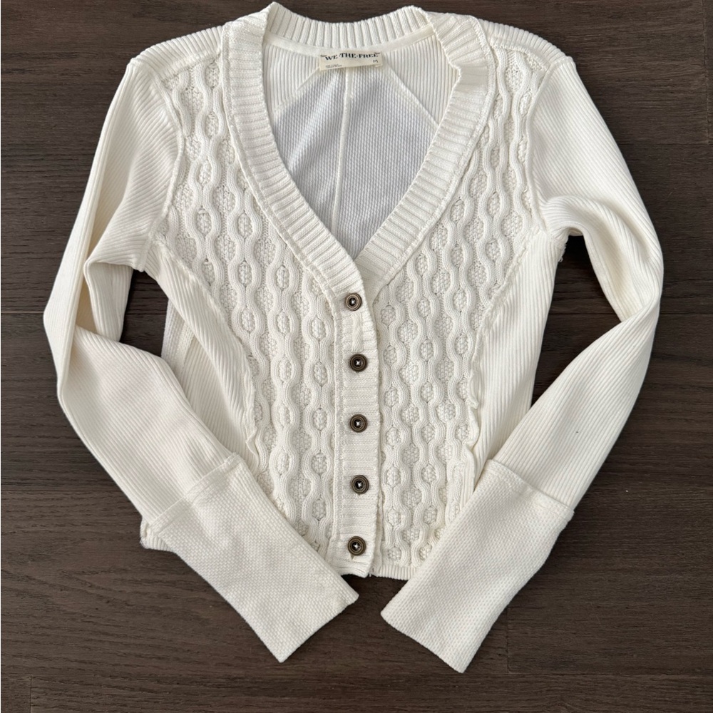 We The Free Ivory Cable-Knit Button Cardigan - Picture 7 of 9